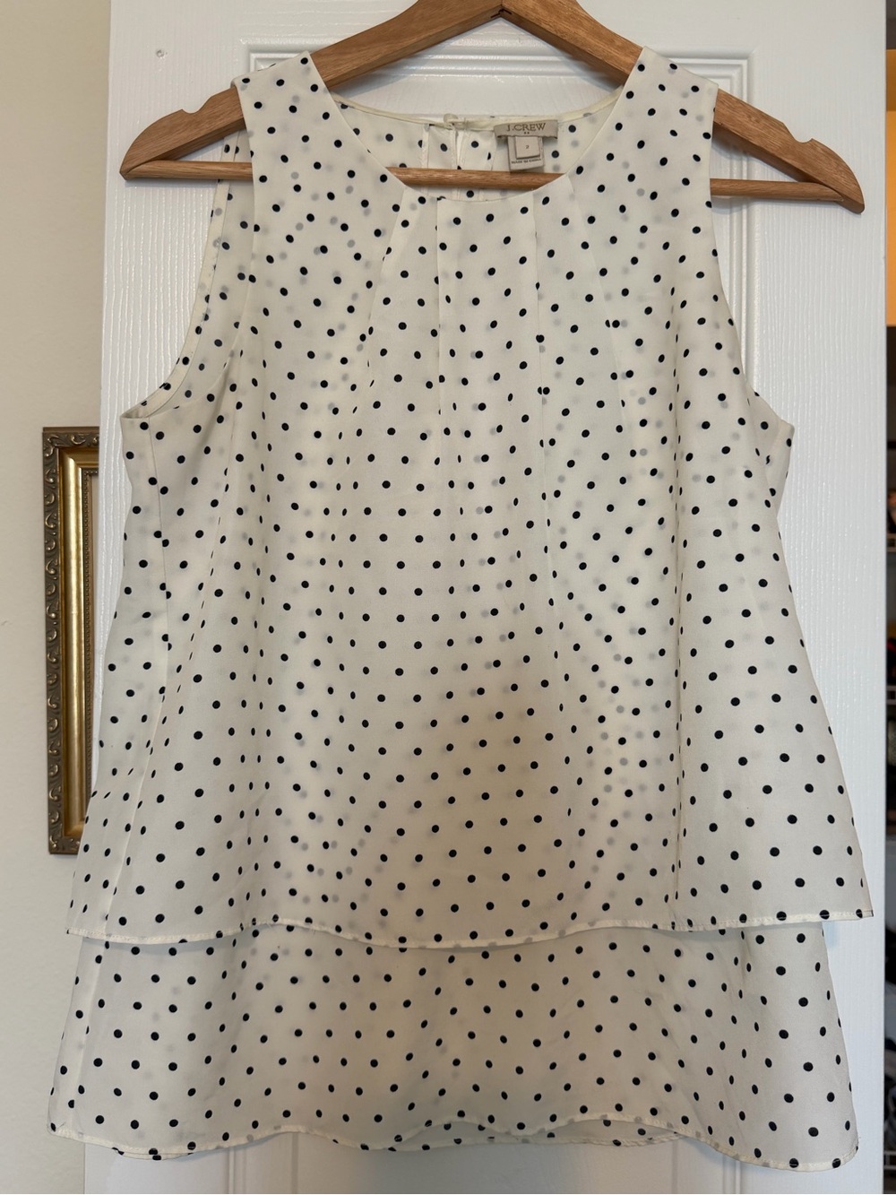 J. Crew Cream Sleeveless Polka Dot Blouse